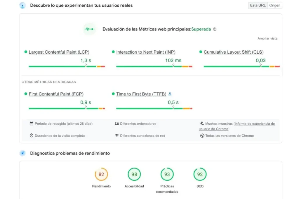 web con una buena puntuacion en Google PageSpeed Insights 1