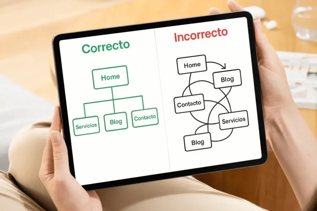 una arquitectura web correcta frente a una incorrecta para SEO